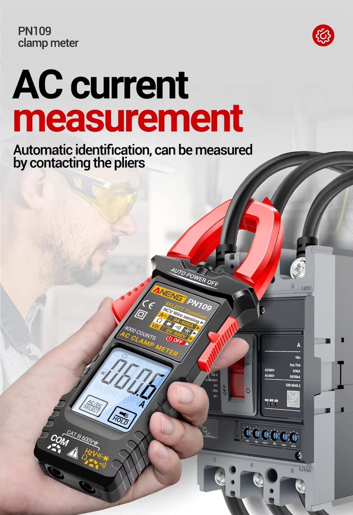 PN109 Tester 4000 Count Multimeter Clamp Meter with Backlit Buzzer Flashlight Ohmmeter Voltmeter