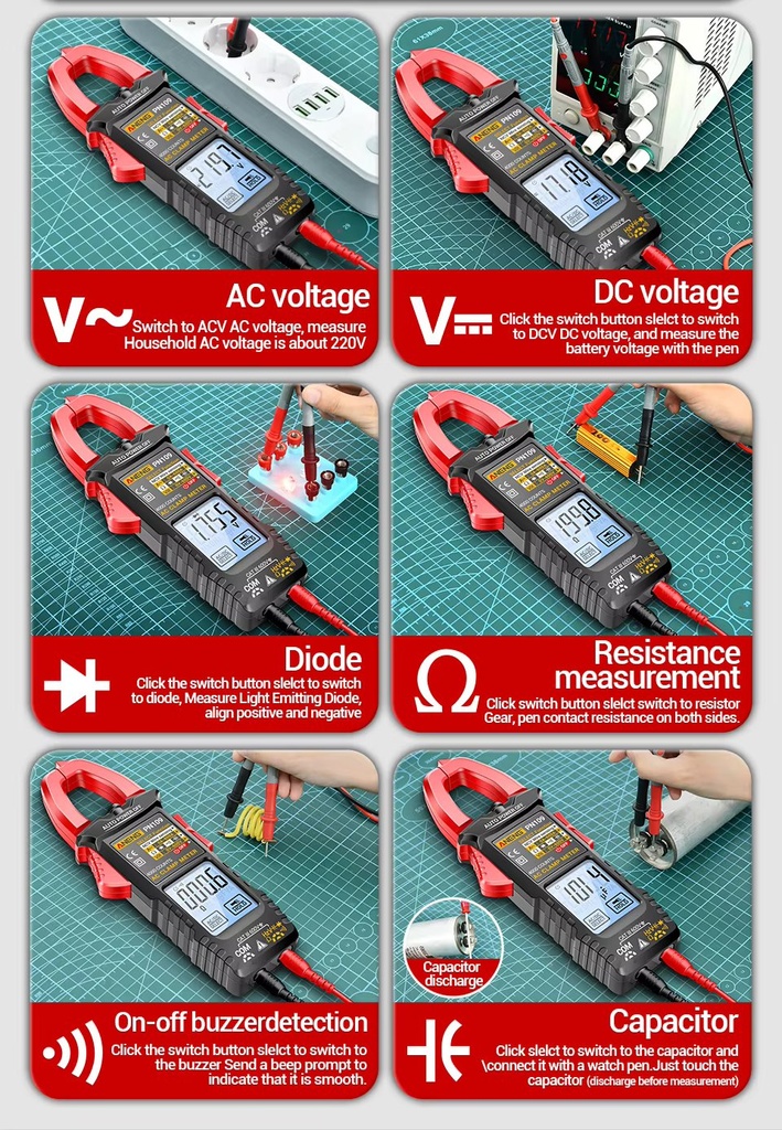 PN109 Tester 4000 Count Multimeter Clamp Meter with Backlit Buzzer Flashlight Ohmmeter Voltmeter