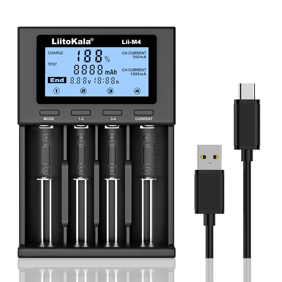 LiitoKala Lii-M4 Rechargeable Battery Charger 3.7V 18650 26650 21700 18500 Lithium-ion 1.2V Ni-MH AA Test Capacity