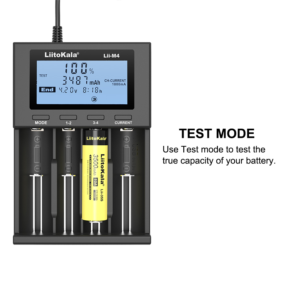 LiitoKala Lii-M4 Rechargeable Battery Charger 3.7V 18650 26650 21700 18500 Lithium-ion 1.2V Ni-MH AA Test Capacity