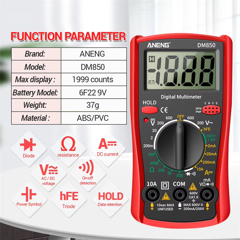 ANENG DM850 Automatic Professional Digital Multimeter 1999 Counts Auto AC/DC Voltage Tester Ohm Current Ammeter