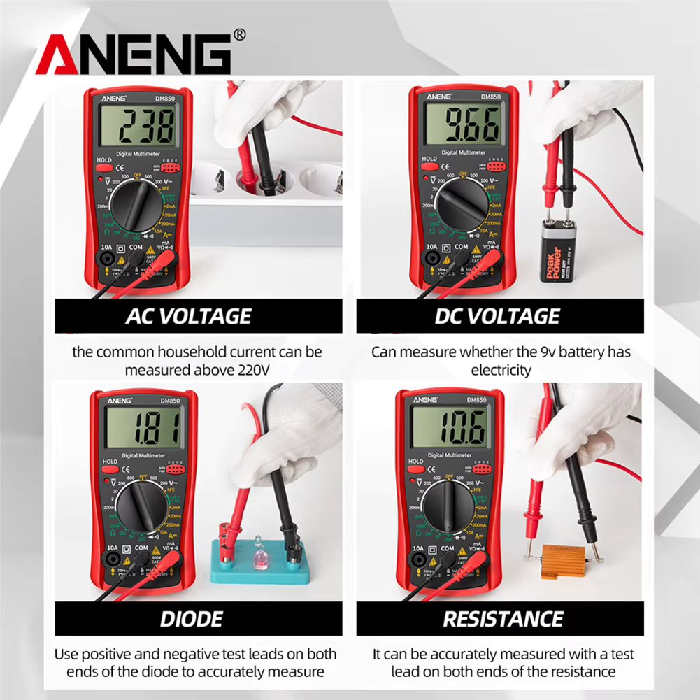 ANENG DM850 Automatic Professional Digital Multimeter 1999 Counts Auto AC/DC Voltage Tester Ohm Current Ammeter