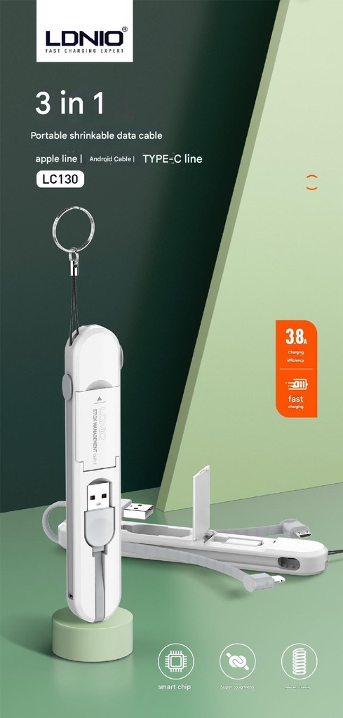 LDNIO 3 in 1 Date Cable For iPhone Type-C Micro 3.8A USB Extension Cable Android Mobile Phone Charger Cable