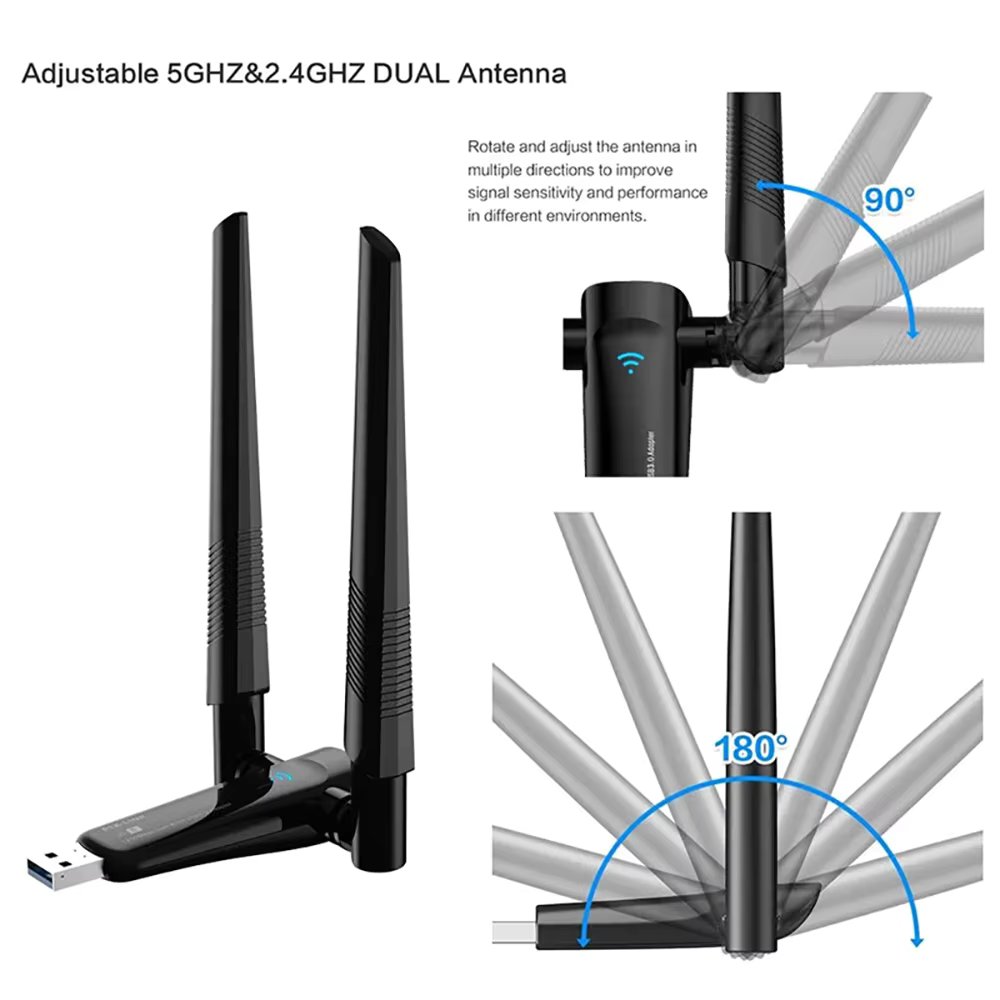 1800Mbps WiFi 6 USB Adapter 5G/2.4GHz USB3.0 Wi-fi Dongle Wireless 802.11ax Network Card High Gain Antenna