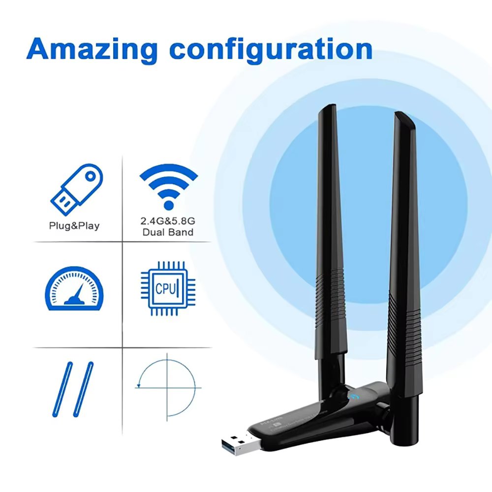 1800Mbps WiFi 6 USB Adapter 5G/2.4GHz USB3.0 Wi-fi Dongle Wireless 802.11ax Network Card High Gain Antenna
