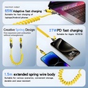 4 in 1 PD 27W 65W Fast Charging Spring Cable USB Type C To Type C And Lightning Data Cable Wire