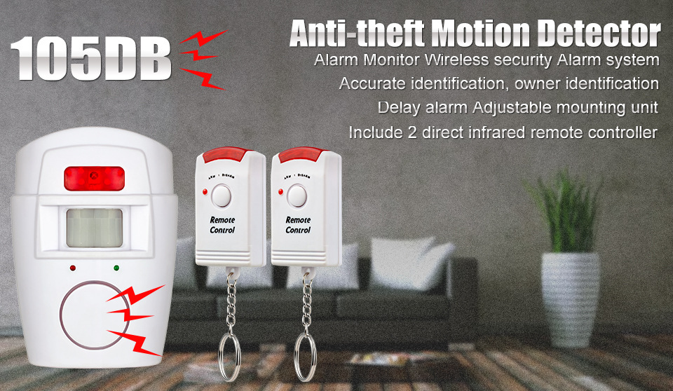 Wireless Motion Sensor Alarm with 2 Remote Controls PIR Motion Sensor Alarm Battery-powered Home Security System