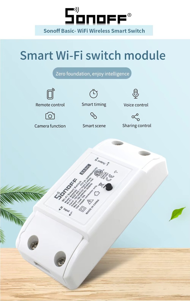 Sonoff BasicR2 Wifi Smart Switch Smart Home Automation Module Wireless Relay DIY Timer Switch Via Ewelink APP Works With Alexa
