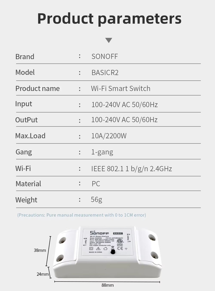 Sonoff BasicR2 Wifi Smart Switch Smart Home Automation Module Wireless Relay DIY Timer Switch Via Ewelink APP Works With Alexa