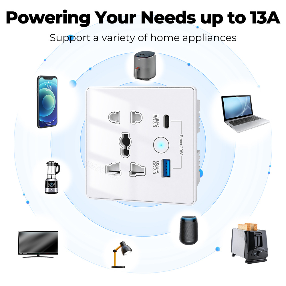 Tuya WiFi Smart Socket Switch PD/QC3.0 Quick Charge USB/Type-C Port Outlet Support Alexa Google Home EU UK US Universal Plug