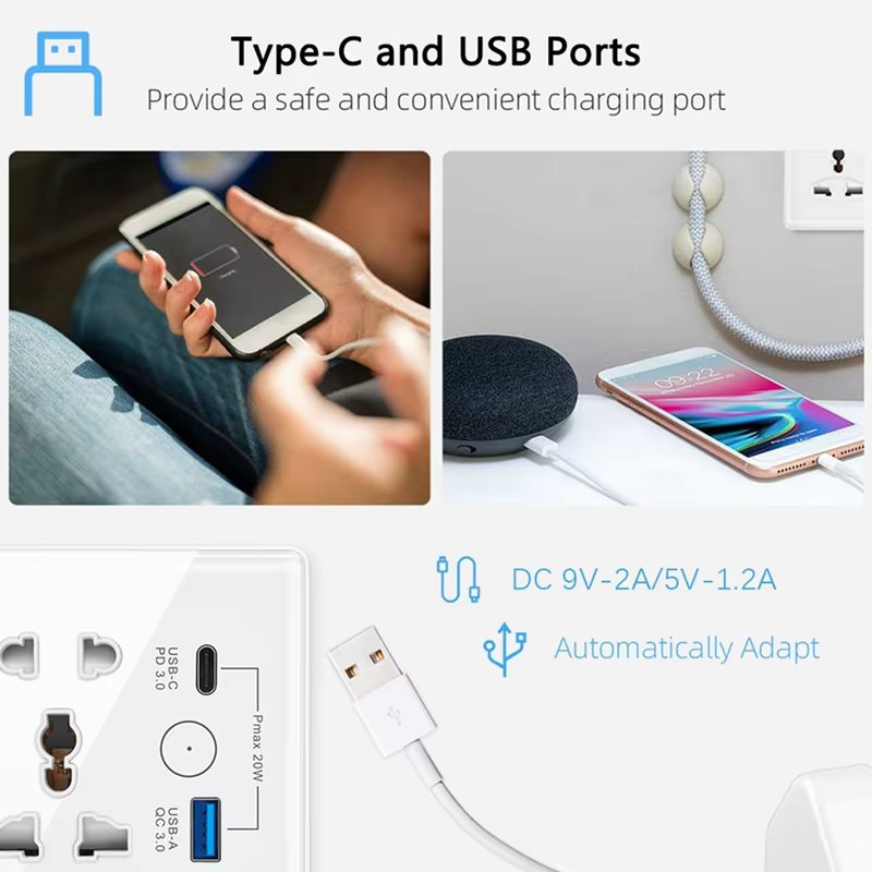 Tuya WiFi Smart Socket Switch PD/QC3.0 Quick Charge USB/Type-C Port Outlet Support Alexa Google Home EU UK US Universal Plug