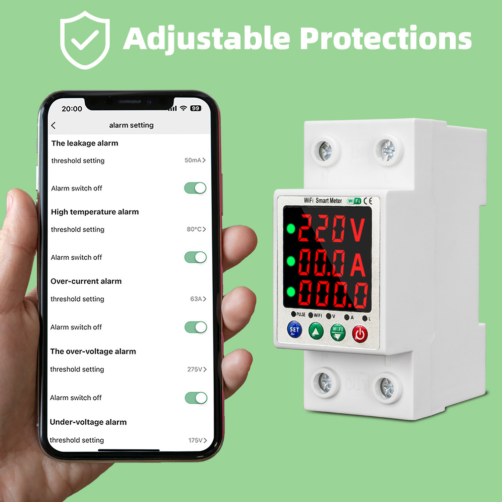 Tuya WiFi 63A Automatic Reclosure Protector Intelligent Current Breaker Overvoltage Undervoltage Overcurrent Leakage Protection