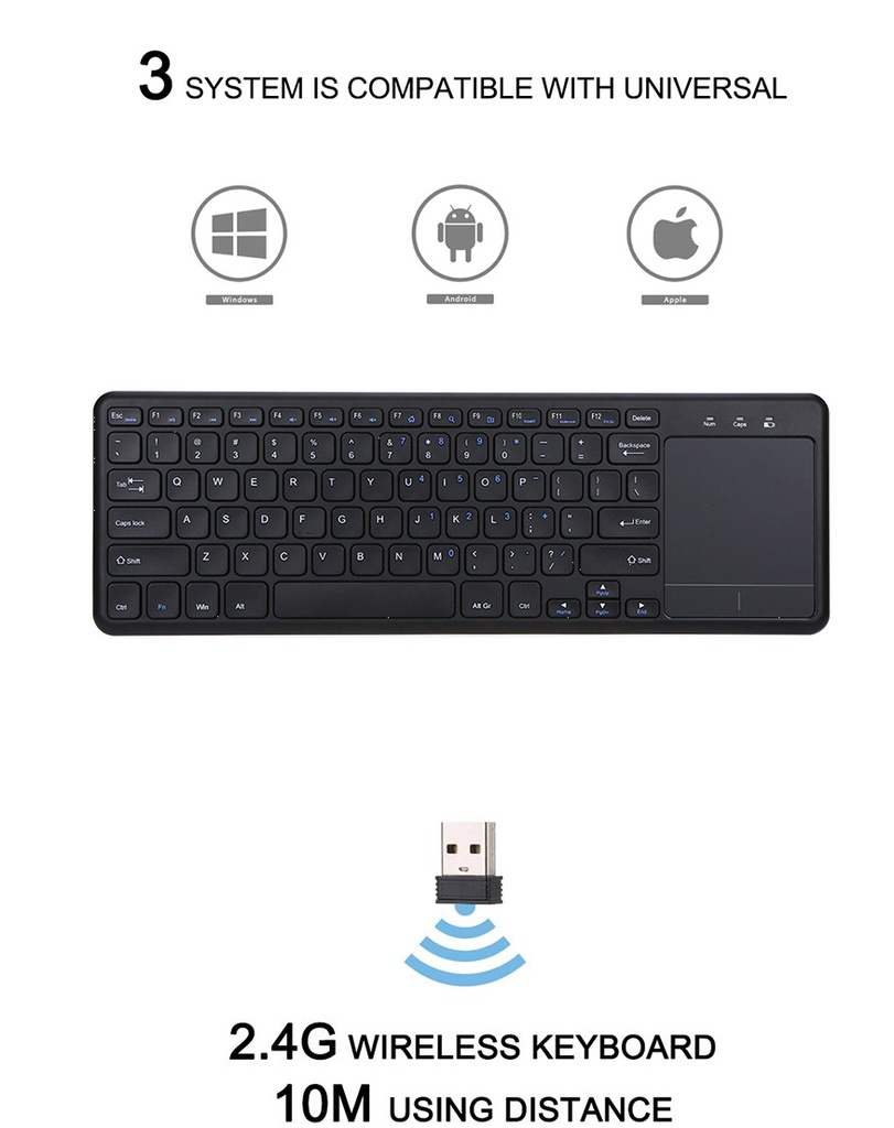 Mini Ultra-slim 2.4GHz Wireless Keyboard 78 Keys Keyboard With Touchpad