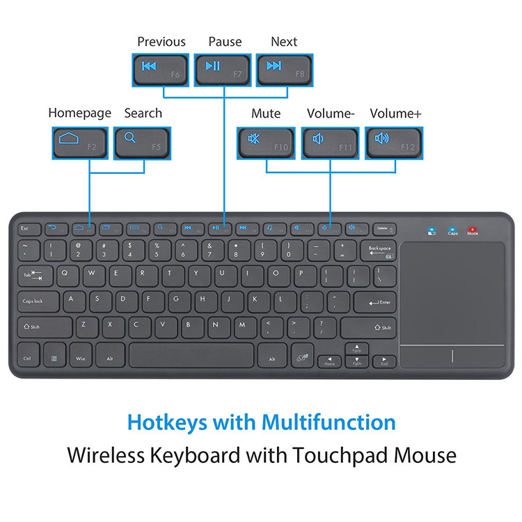 Mini Ultra-slim 2.4GHz Wireless Keyboard 78 Keys Keyboard With Touchpad