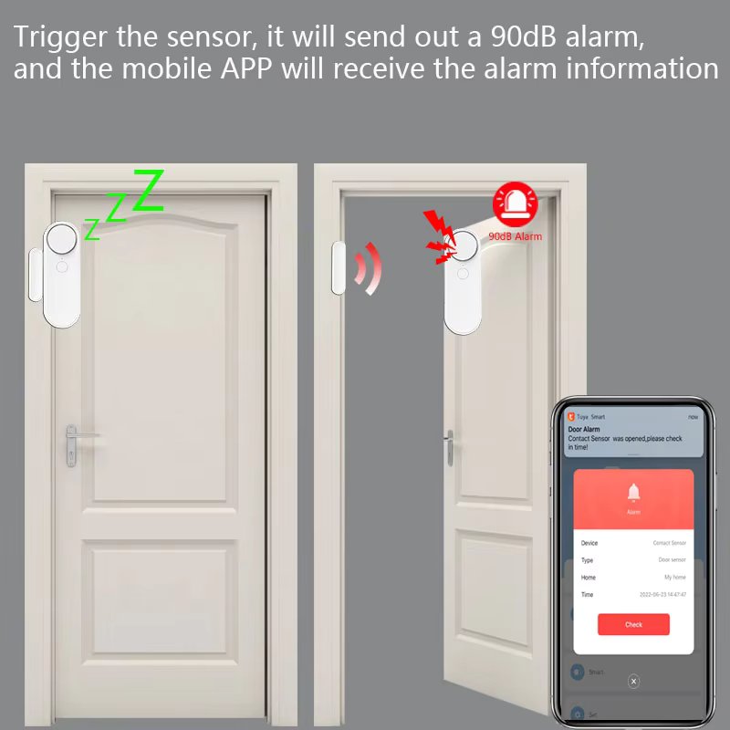 Tuya Smart Home Sound/APP Alarm 90dB Siren WIFI Door Sensor Door Open Security Alarm System