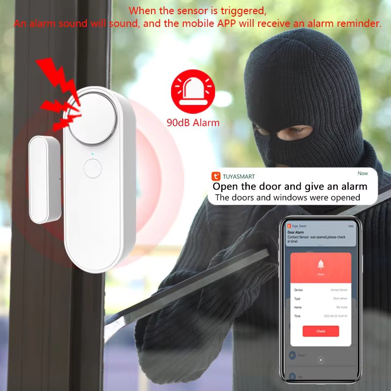 Tuya Smart Home Sound/APP Alarm 90dB Siren WIFI Door Sensor Door Open Security Alarm System