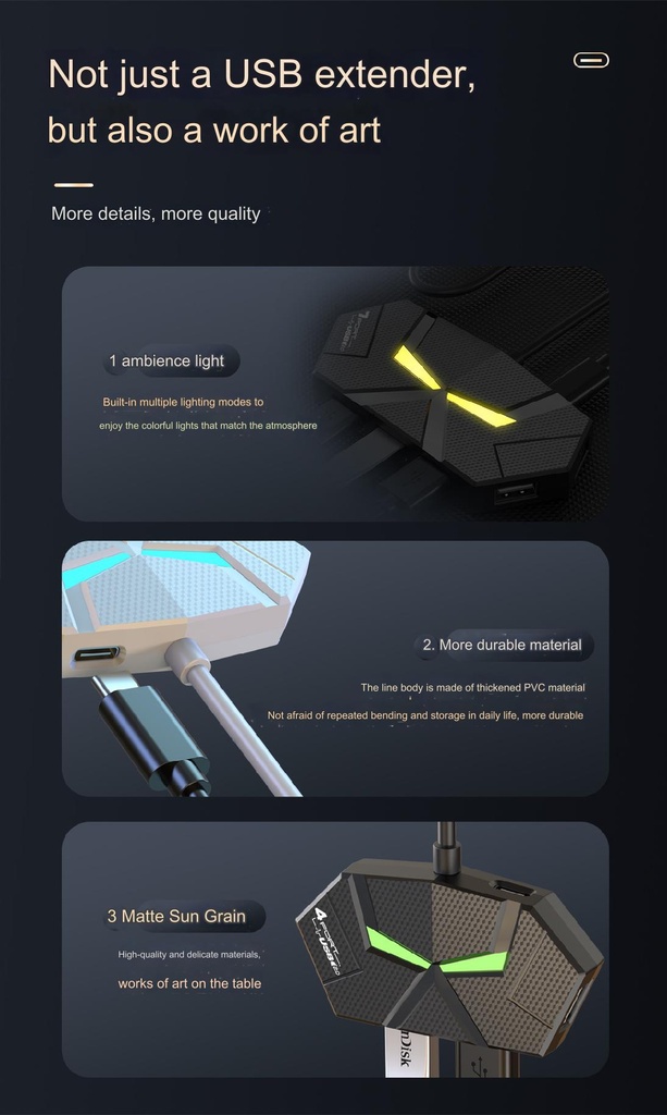 Colorful Atmosphere Light 7-Port USB 2.0 Hub Splitter | High-Speed Expansion Hub (ESS)