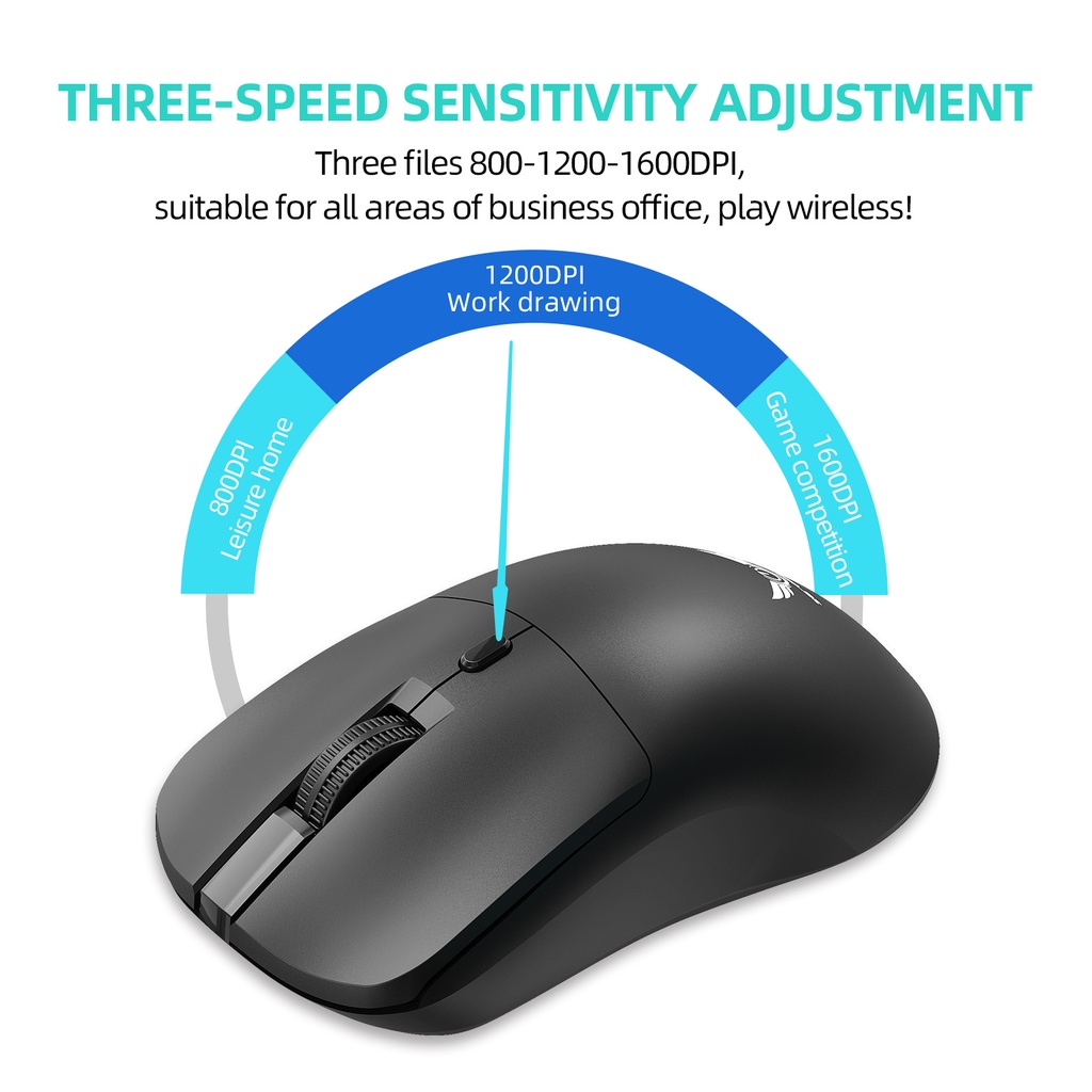 T2 2.4G Wireless Mouse Ergonomic Gaming Mouse 800/1200/1600DPI 4 Mute Buttons Mouse