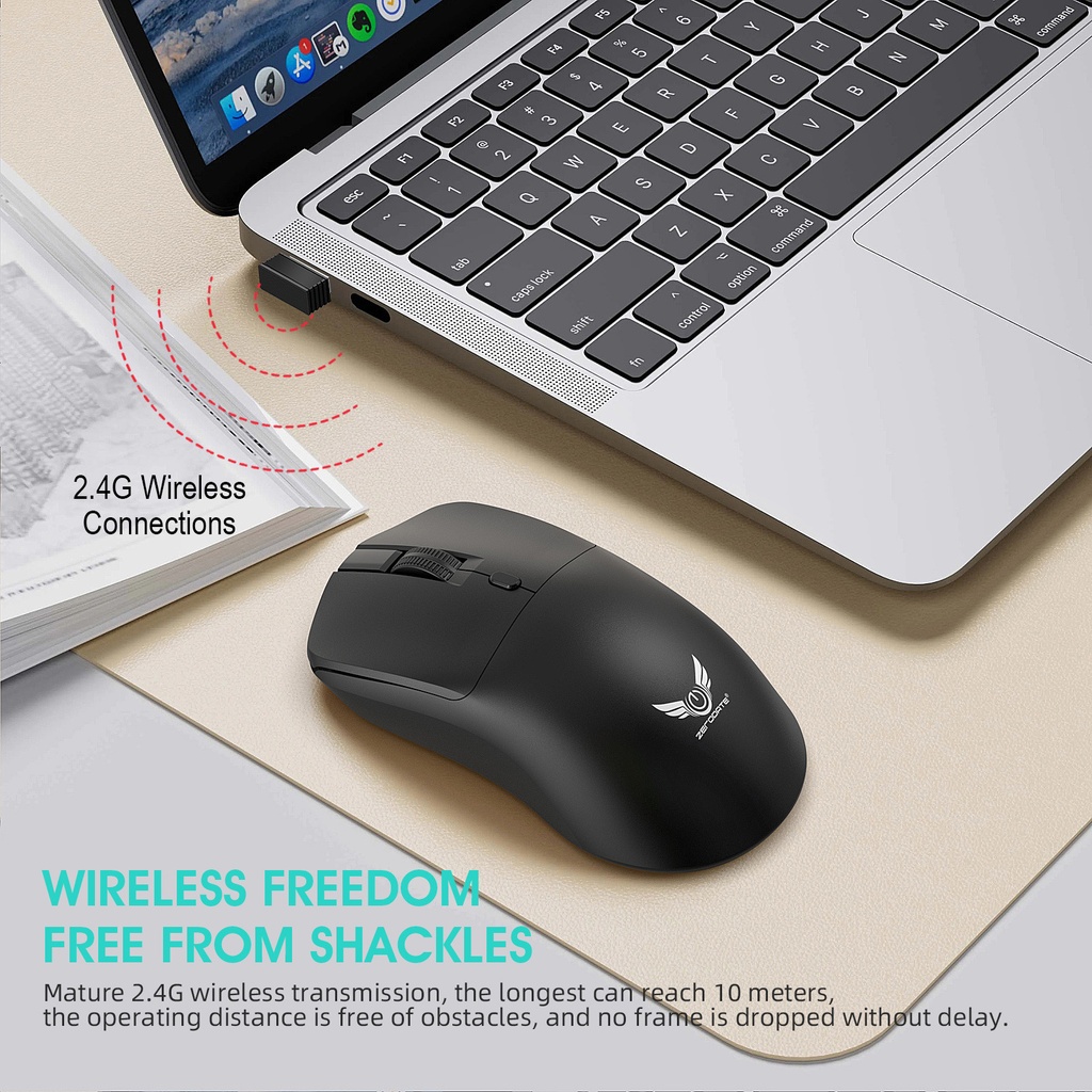 T2 2.4G Wireless Mouse Ergonomic Gaming Mouse 800/1200/1600DPI 4 Mute Buttons Mouse
