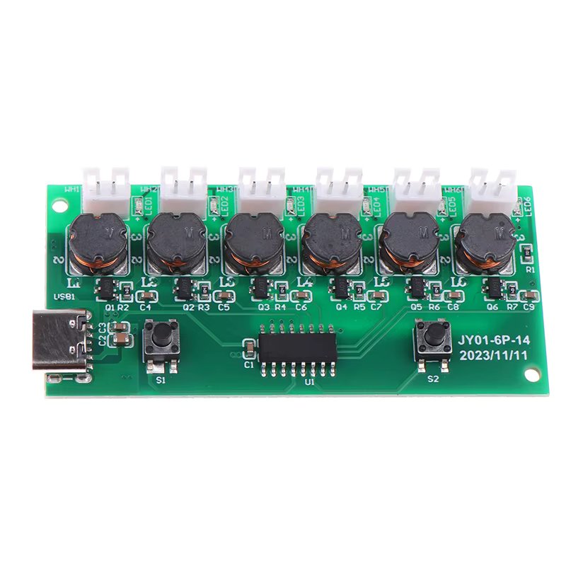 6 Nozzle Humidifier Module DIY Kit Nebulizing Control Board Ultrasonic Nebulizer Mist Driver Circuit Board Type-C Interface