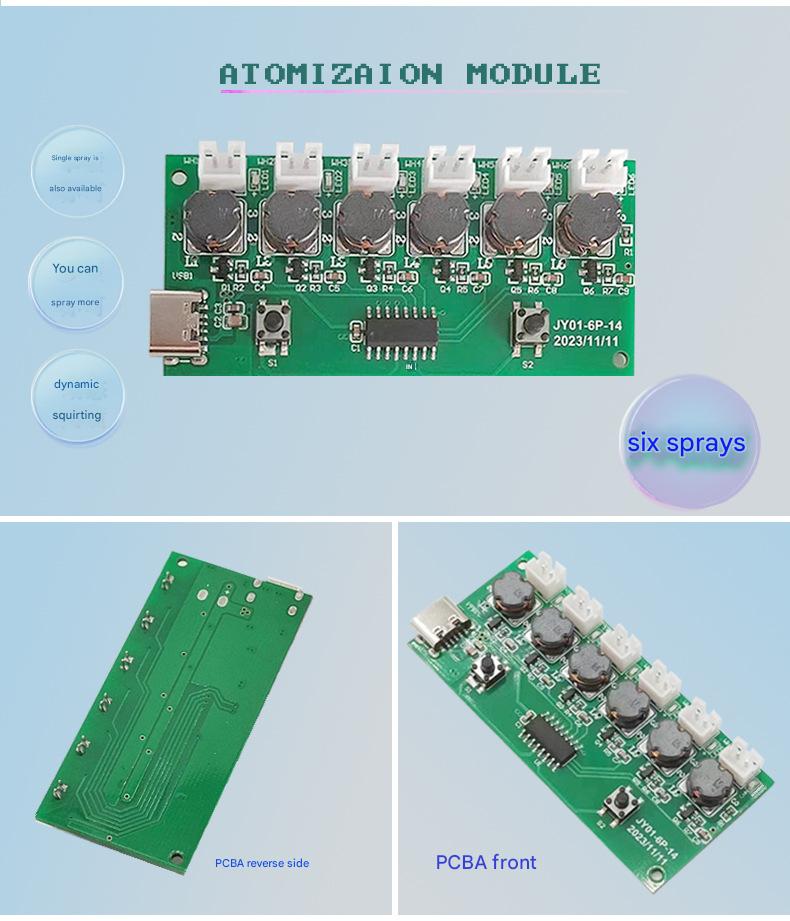 6 Nozzle Humidifier Module DIY Kit Nebulizing Control Board Ultrasonic Nebulizer Mist Driver Circuit Board Type-C Interface