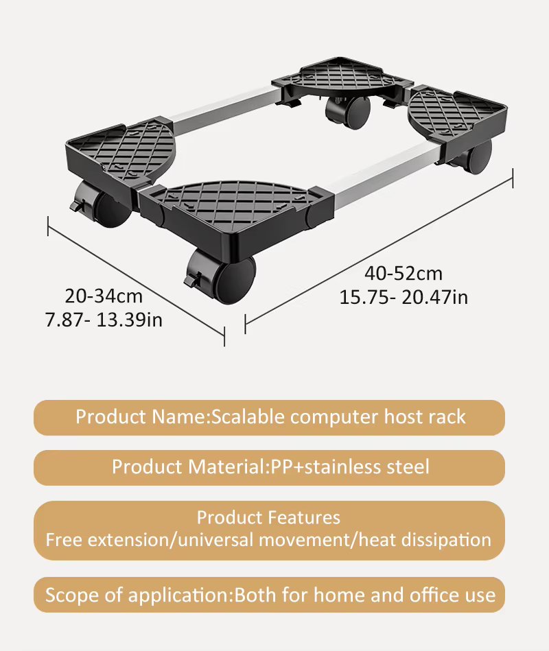 Adjustable Computer Tower Stand with Rolling Caster Wheels Mobile PC Holder Tower Stand Under Desk Fit