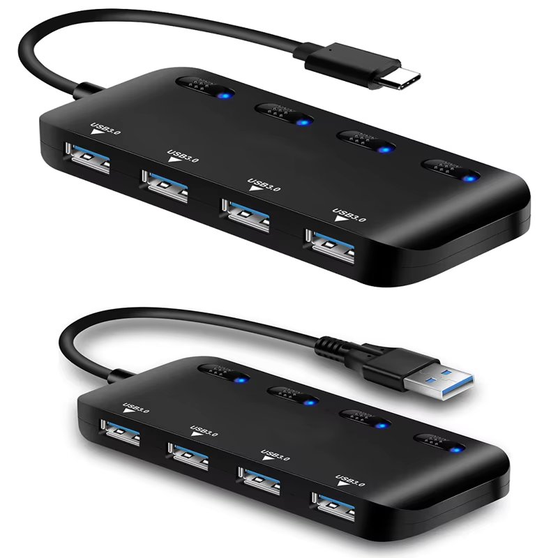 USB Hub Ultra-Slim USB 3.0 Hub adapter USB to 4 USB 3.0 Data Ports with Individual Power Switches