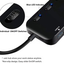 USB Hub Ultra-Slim USB 3.0 Hub adapter USB to 4 USB 3.0 Data Ports with Individual Power Switches