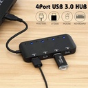 USB Hub Ultra-Slim USB 3.0 Hub adapter USB to 4 USB 3.0 Data Ports with Individual Power Switches