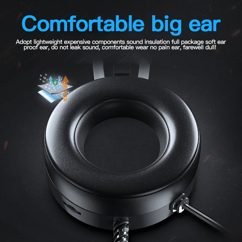 MC Q9 Gaming Headset 7.1 channel Wired Gaming Headset with 360° Noise Reduction Microphone Colorful Breathing Light Headphone
