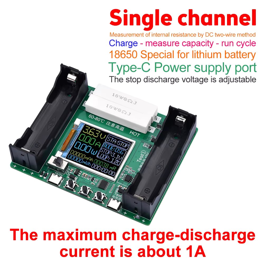1 CH 18650 Battery Capacity Internal Resistance Tester Lithium Battery Capacity Tester Module With LCD Digital Display