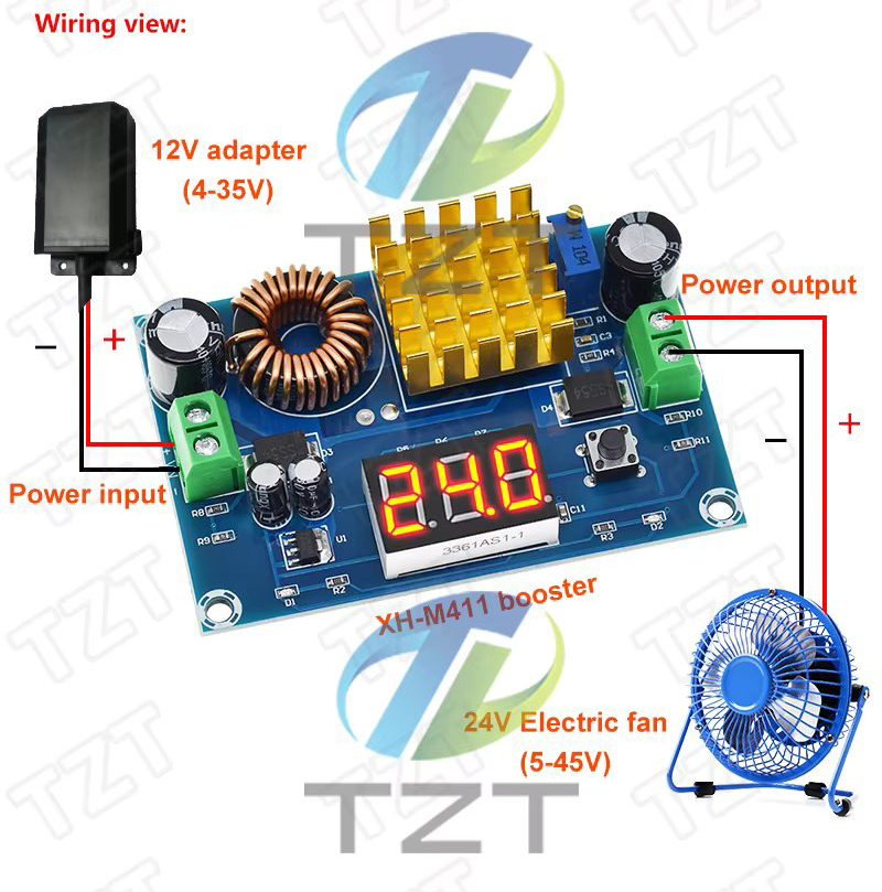 XH-M411 DC 4V-35V to DC 5V-45V Step Up Boost Module Digital Voltmeter Boost Converter Board 5A Power Adjustable