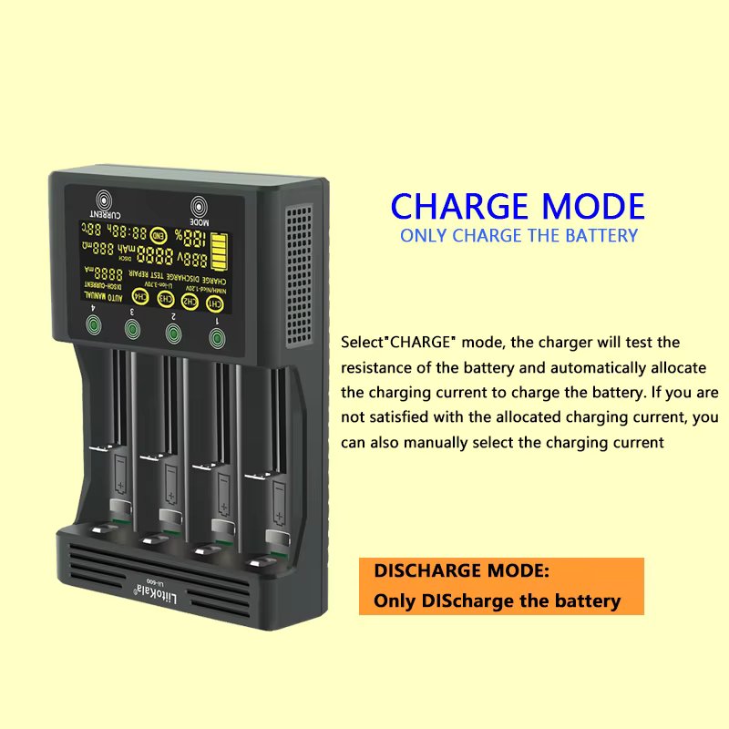 LiitoKala Lii-600 LCD Lithium Battery Charger 3.7V and NiMH 1.2V Battery Suitable for 18650 26650 21700 26700 16340 18350 AA AAA