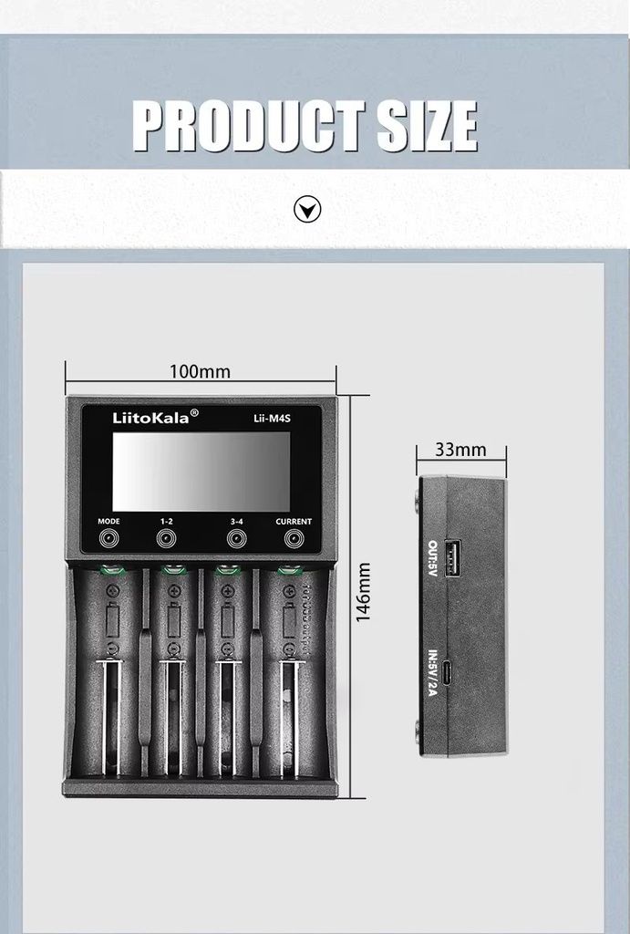 LiitoKala Lii-M4S 18650 LCD Display Smart Charger Test Capacity Suitable For 3.7V 26650 18350 21700 18500 1.2V AA AAA 4 Slots