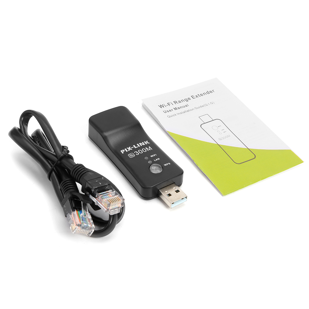 PIX-LINK  2.4GHz 300Mbps Wireless Network Card RJ45 WPS Wifi Repeater Extender