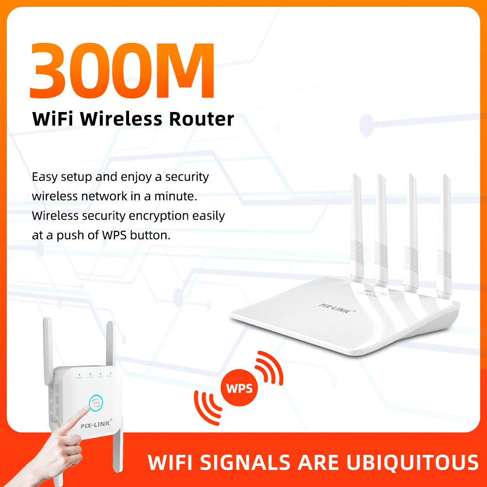 PIX-LINK WR21Q WIFI Router Range Repeater 802.11 b/g/n 2.4G 300Mbps 4 Antennas Wireless-N Routers WISP AP Mode