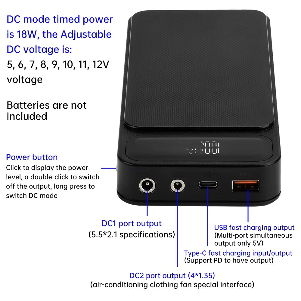 DC5/6/7/8/9/10/11/12V adjustable voltage mobile power supply kit power bank shell 18650 battery box (ESS Gadgets)