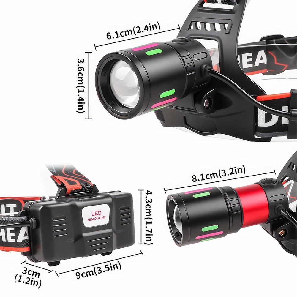Long-range headlight USB charging 2x18650 battery outdoor lighting LED headlight