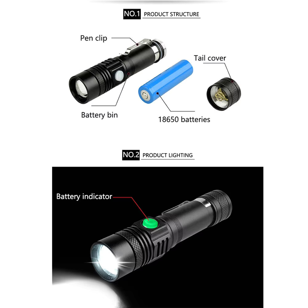 T6 strong light flashlight telescopic zoom USB charging mini flashlight