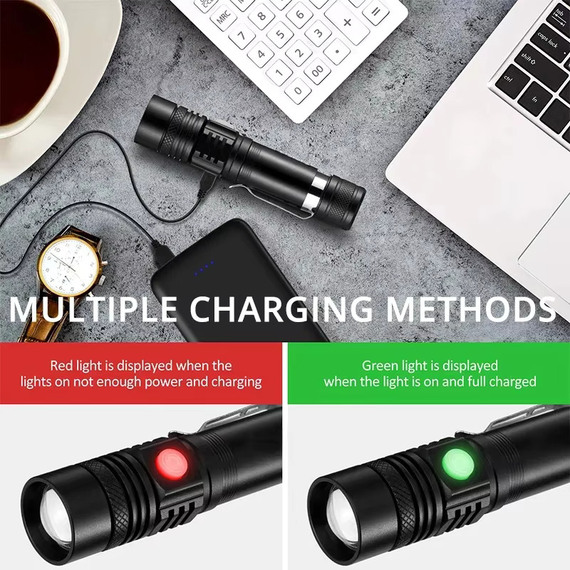 T6 strong light flashlight telescopic zoom USB charging mini flashlight