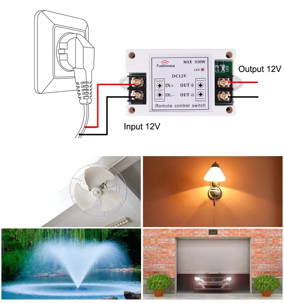 RF 433Mhz 12V DC 40A 350W High Power Remote Control Switch Water Pump Motor  Wireless Switch