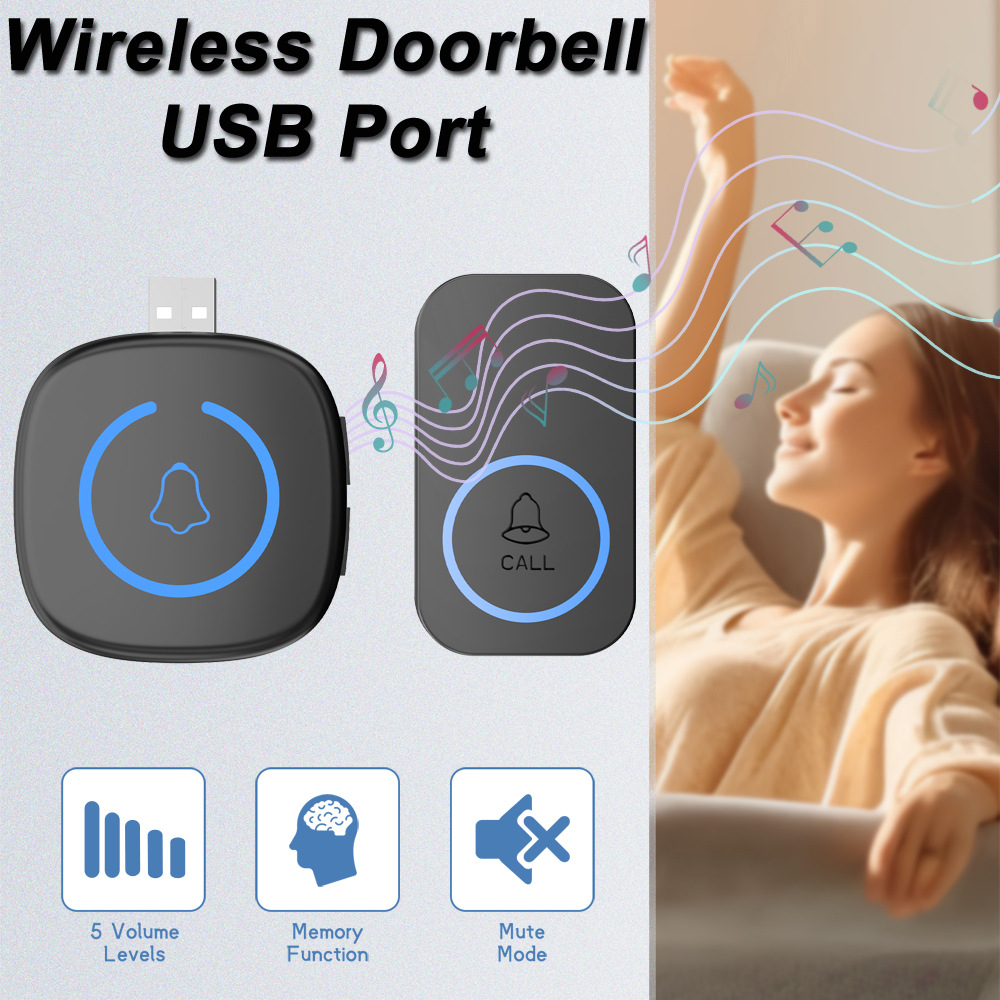 Smart USB Home Doorbell Wireless Security Outdoor USB Door Bell 60 Songs 5 Volume Adjustable Chime Kit