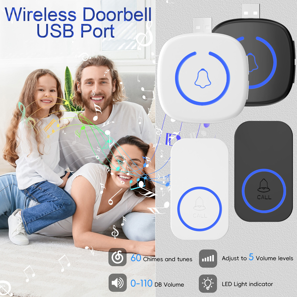 Smart USB Home Doorbell Wireless Security Outdoor USB Door Bell 60 Songs 5 Volume Adjustable Chime Kit