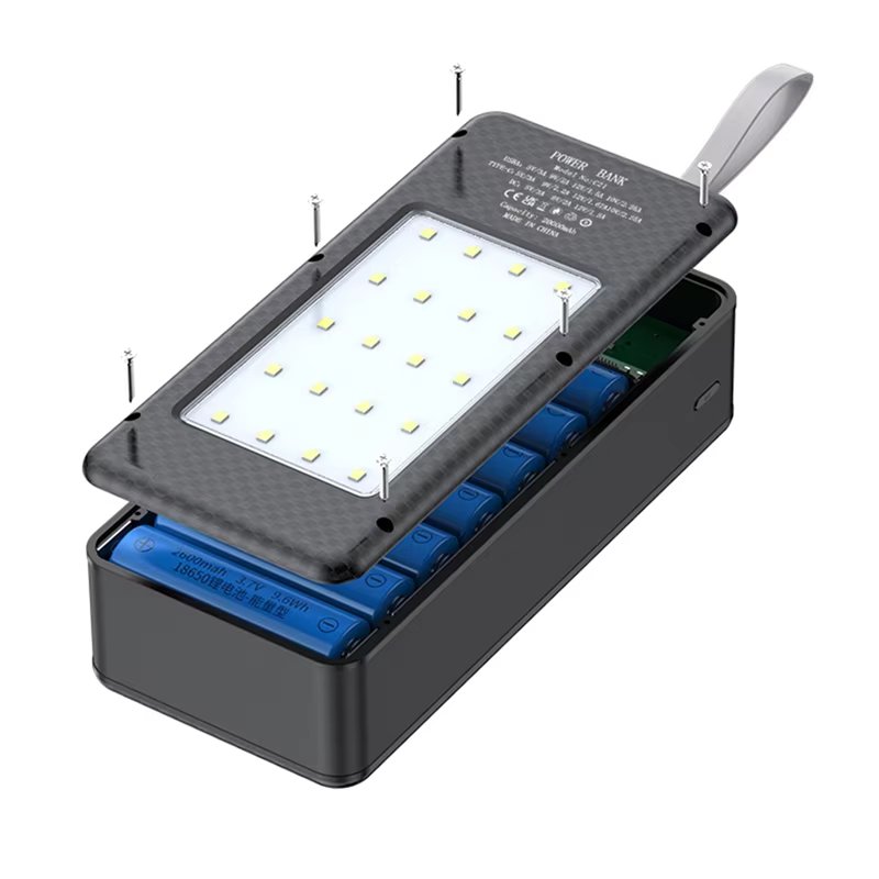 21PCS 18650 Battery Box DIY Mobile Power Case Solderless 22.5W Fast Charging DC/USB/Type-C Output With LED Light (ESS Gadgets)