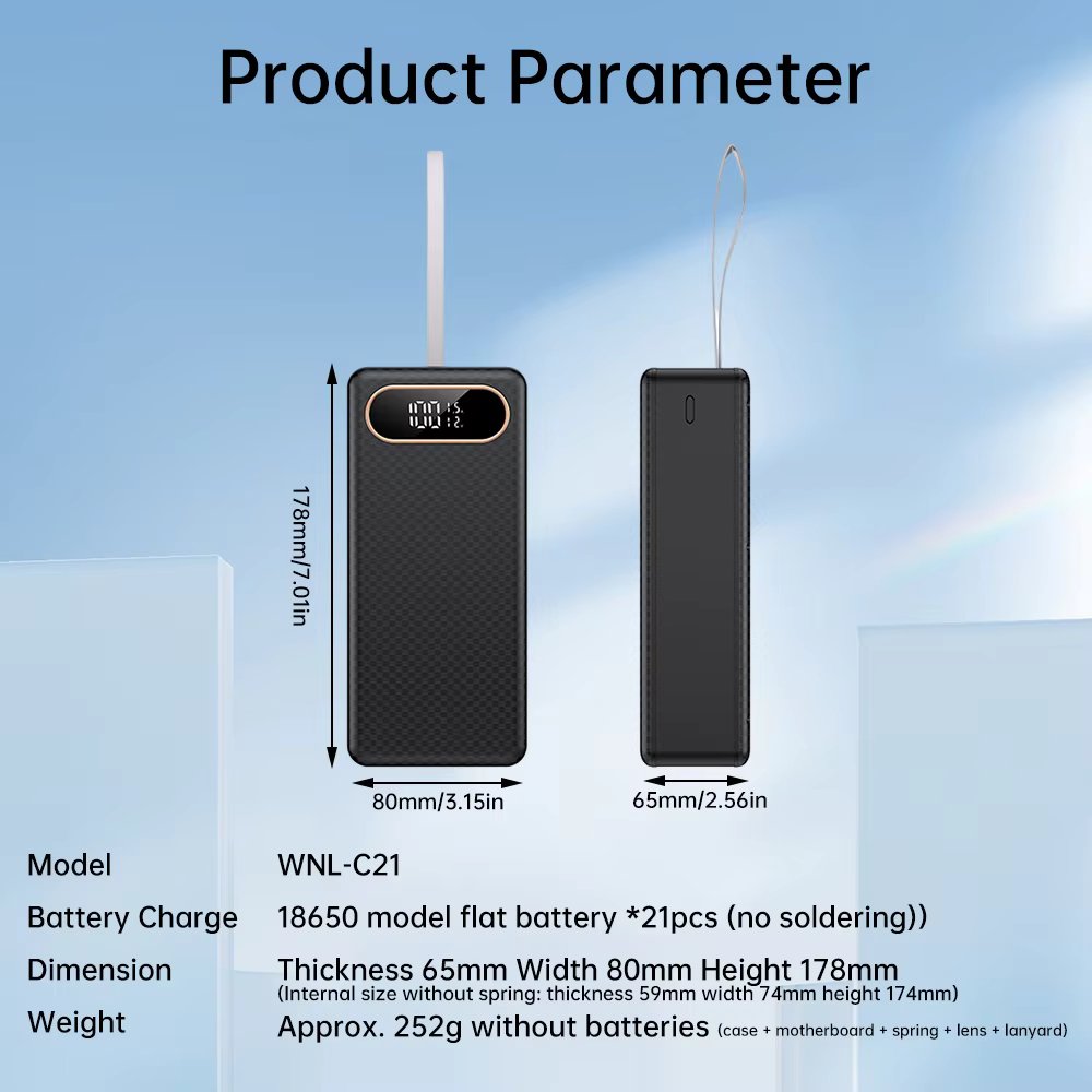 21PCS 18650 Battery Box DIY Mobile Power Case Solderless 22.5W Fast Charging DC/USB/Type-C Output With LED Light (ESS Gadgets)