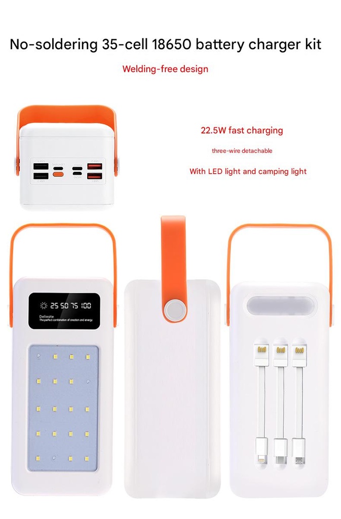 DIY 35 Slot Large Capacity 18650 Power Bank 22.5W Battery Power Case with LED Flashlight Function No Batteries (ESS Gadgets)