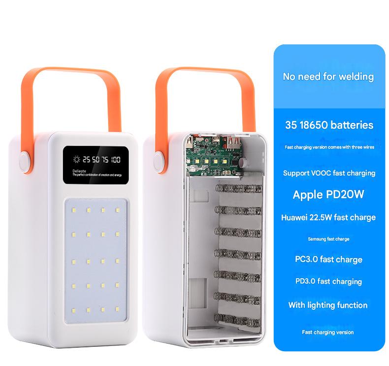 DIY 35 Slot Large Capacity 18650 Power Bank 22.5W Battery Power Case with LED Flashlight Function No Batteries (ESS Gadgets)