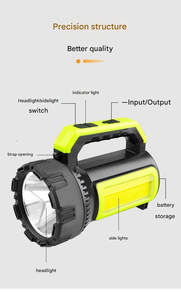 P50 strong light searchlight Type-C charging outdoor high-power detachable 4*18650 battery LED portable lamp