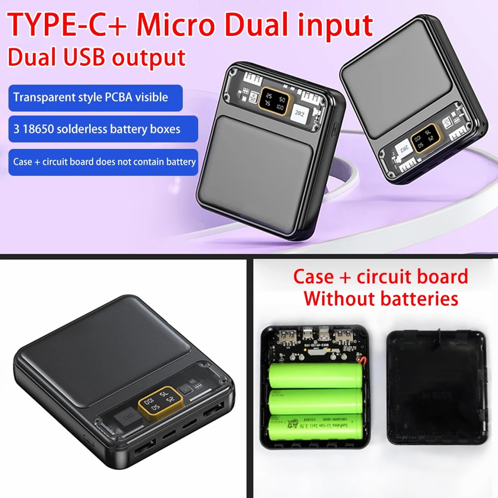 DIY 3 Slots 18650 Power Bank Housing DC 5V/2A Battery Storage Boxes USB MICRO TYPE-C Digital Battery Cases Holder
