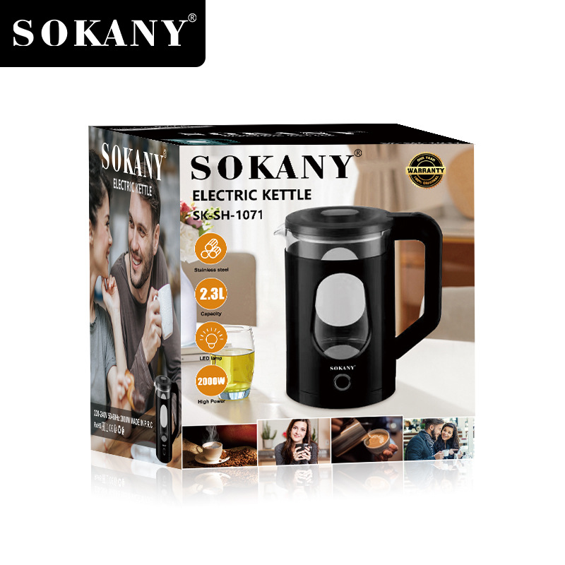SOKANY 2.3L 2000W High-power Electric Kettle Household Food-grade Stainless Steel Double-layer Thermal Insulation Electric Kettle
